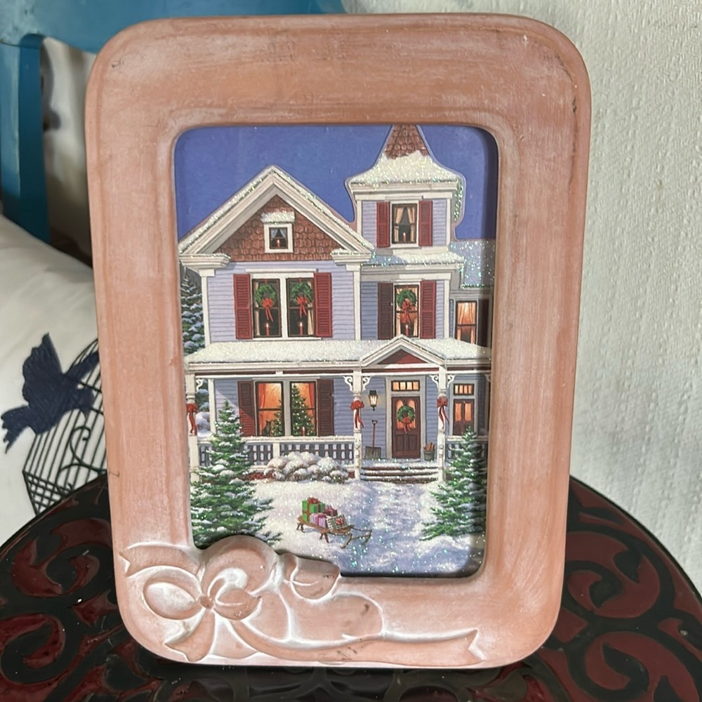 Vintage Framed Christmas Victorian House